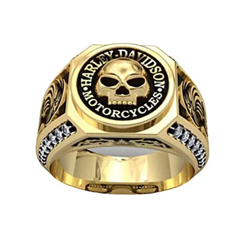 YAHOYA Wikinger Piraten Anker Totenkopf Ring Herren Vintage Titan Stahl Gold Doppelklinge Gold Ring Gothic Punk Biker Ring Schmuck Party von YAHOYA