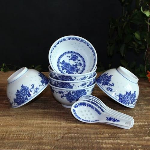 YAHU 6 Stück 4,5 Zoll Jingdezhen Blau und Weiß Porzellan Reisschalen Ramen Suppenlöffel Chinesische Drachenschale Keramik Küchenzubehör von YAHU