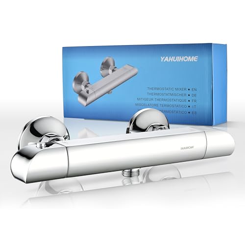YAHUIHOME Duscharmatur mit Thermostat Duscharmatur Thermostat Dusche Duschthermostat Mischbatterie Dusche Aufputz Brausethermostat Brausearmatur mit Verbrühschutz bei 38℃ Armatur für Dusche in Chrom von YAHUIHOME