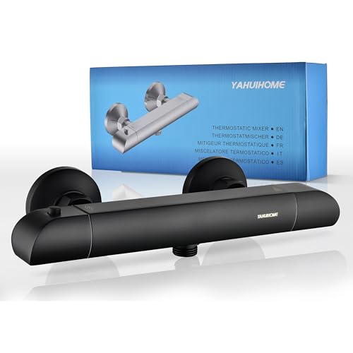 YAHUIHOME Duschthermostat Armatur Duscharmatur mit Thermostat Mischbatterie Dusche,Thermostat Duscharmatur Schwarz mit 38 °C Verbrühungsschutz, Brausethermostat mit Temperatur und Durchflusseinstell von YAHUIHOME