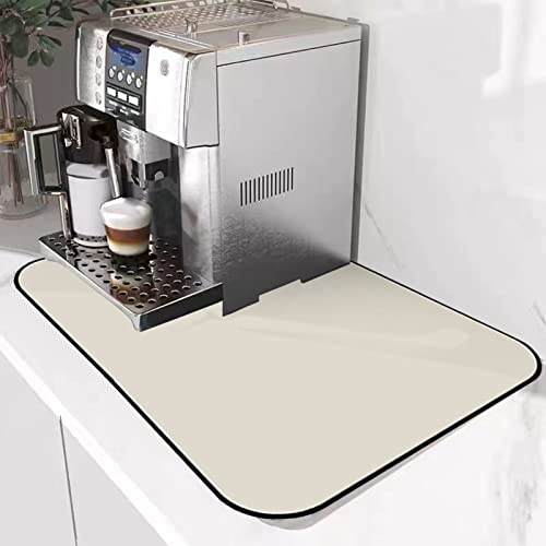 YAHUNI Kaffeemaschine Abtropfmatte, Saugfähige Abtropfmatte Geschirr, Kaffeematte mit versteckter Gummi-Rückseite für Küche,Spüle, Bar, Theke 50x40cm(Beige) von YAHUNI