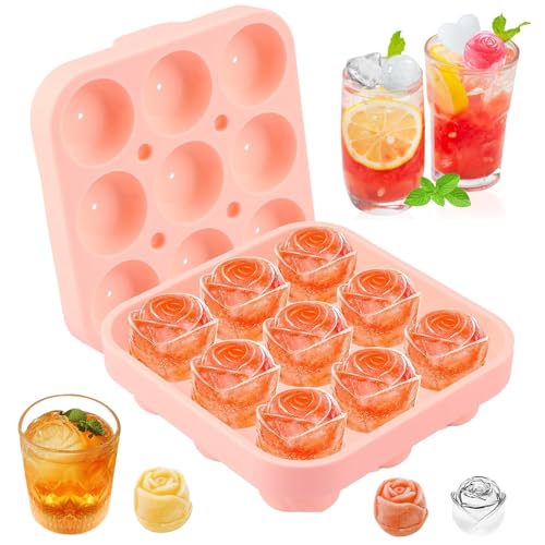 Silikonform Rose, 9-Fach Silikon Eiswürfelform Mit Deckel Rose Runde Ice Tray Eiswürfel Wiederverwendbar Für Whisky Cocktail Gekühlte Getränke Ice Cube Tray Silikonform Rose, 9-Fach Silikon Eiswürfelform Mit Deckel Rose Runde Ice Tray Eiswürfel Wiederverwendbar Für Whisky Cocktail Gekühlte Getränke Ice Cube Tray von YAIRSTEN
