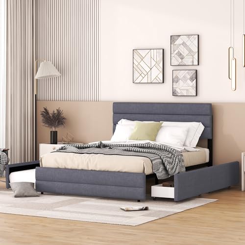 YAIXBNG 140 x 200 Plattformbett mit Räummaschine für Zwei Personen und Zwei Schubladen, Grau von YAIXBNG