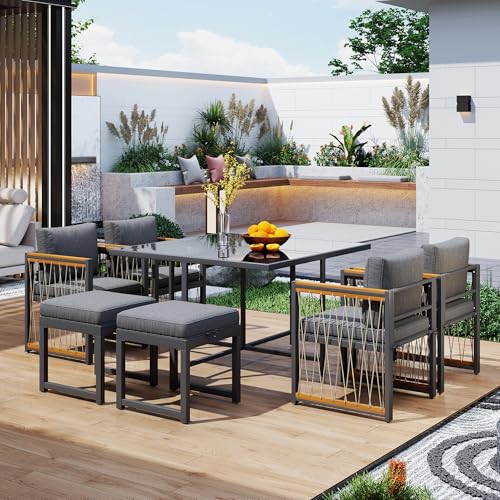 YAIXBNG 7-teiliges Esstisch- und Stuhlset für den Außenbereich für 6 Personen, Tisch aus gehärtetem Glas, Handlaufplatte aus Akazienholz, geeignet für Mahlzeiten im Hinterhof, Gartenterrasse YAIXBNG 7-teiliges Esstisch- und Stuhlset für den Außenbereich für 6 Personen, Tisch aus gehärtetem Glas, Handlaufplatte aus Akazienholz, geeignet für Mahlzeiten im Hinterhof, Gartenterrasse von YAIXBNG