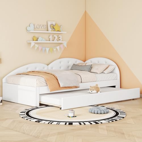 YAIXBNG 90 * 200cm Schlafsofa, ausgestattet mit ausziehbarem Bett, stilvoll und einfach, PU-Material, Weiß von YAIXBNG