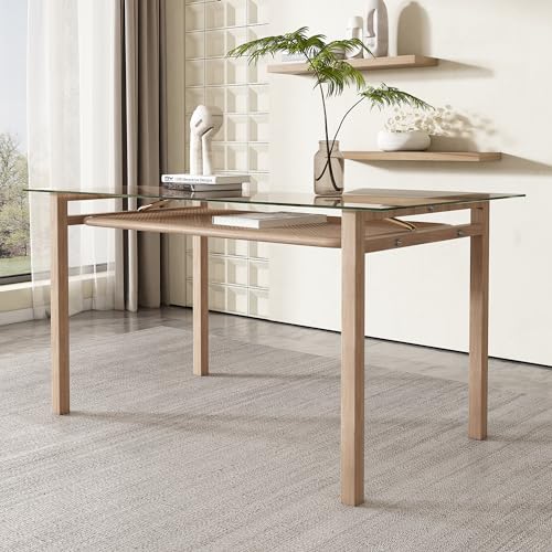 YAIXBNG Esstisch mit Stauraum, 110 * 65 * 74,Tischplatte aus gehärtetem Glas, Rattan-Design, Kaffee-Freizeittisch, Beige YAIXBNG Esstisch mit Stauraum, 110 * 65 * 74,Tischplatte aus gehärtetem Glas, Rattan-Design, Kaffee-Freizeittisch, Beige von YAIXBNG