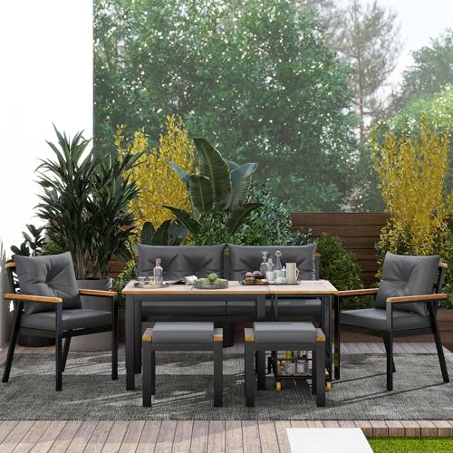 YAIXBNG Esstisch- und Stuhlset aus Akazienholz, Gartenmöbel, 6-7-Sitzer-Garten-Esstisch- und Stuhlset mit Sesseln und abnehmbarem Esswagen, Abnehmbarer und waschbarer Stoffbezug YAIXBNG Esstisch- und Stuhlset aus Akazienholz, Gartenmöbel, 6-7-Sitzer-Garten-Esstisch- und Stuhlset mit Sesseln und abnehmbarem Esswagen, Abnehmbarer und waschbarer Stoffbezug von YAIXBNG