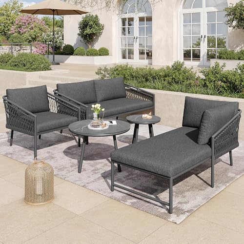 YAIXBNG Garten Lounge Set, Seil Gartenmöbel Set, Modernes Outdoor Sofa Set Handgewebtes Seil, Inklusive Aller Sitz- Und Rückenkissen, Balkonset, Garten Und Terrasse, Grau von YAIXBNG