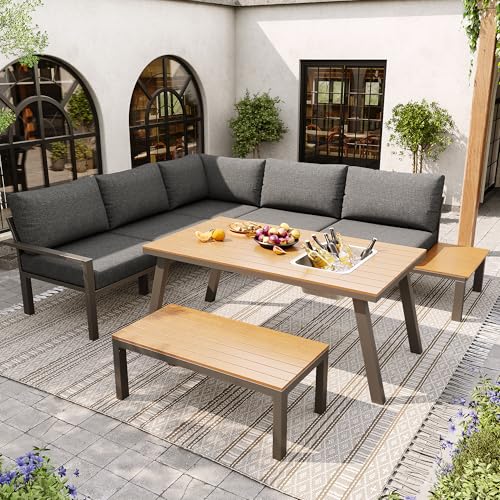 YAIXBNG Garten-Lounge-Set für 6-7 Personen, geeignet für Garten, Balkon, Terrasse, wetterfeste Sitzgruppe, Essgruppe, modernes Gartenmöbel-Set, Gestell aus verzinktem Eisen, Tischplatte mit Eiskübel YAIXBNG Garten-Lounge-Set für 6-7 Personen, geeignet für Garten, Balkon, Terrasse, wetterfeste Sitzgruppe, Essgruppe, modernes Gartenmöbel-Set, Gestell aus verzinktem Eisen, Tischplatte mit Eiskübel von YAIXBNG