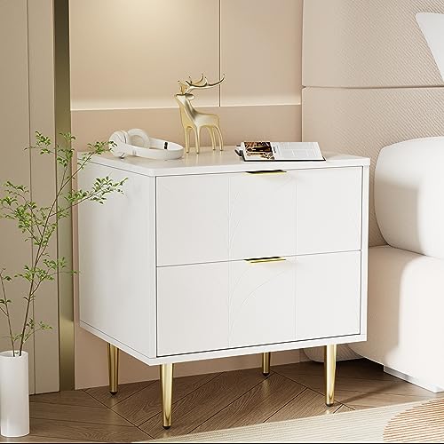 YAIXBNG Moderner Nachttisch mit vergoldeten Füßen und Knöpfen, florales Muster, 2er-Set mit 2 Schubladen, lackiert, Ecken mit Anti-Bump-Design, 50B*40T*54H cm, weiß YAIXBNG Moderner Nachttisch mit vergoldeten Füßen und Knöpfen, florales Muster, 2er-Set mit 2 Schubladen, lackiert, Ecken mit Anti-Bump-Design, 50B*40T*54H cm, weiß von YAIXBNG