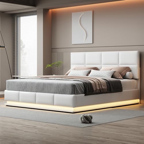 YAIXBNG Polsterbett 180x200 cm mit LED Beleuchtung & Hydraulisch anhebbarer Bettstauraum,Bettkasten & Lattenrost Bezug aus Kunstleder Doppelbett Erwachsenen Jugendbett Weiß YAIXBNG Polsterbett 180x200 cm mit LED Beleuchtung & Hydraulisch anhebbarer Bettstauraum,Bettkasten & Lattenrost Bezug aus Kunstleder Doppelbett Erwachsenen Jugendbett Weiß von YAIXBNG