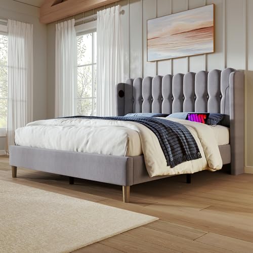 YAIXBNG Polsterbett Doppelbett mit USB Typ C Ladefunktion, Bettgestell mit Lattenrost, Gepolstertes Bett in Grau,160 x 200 cm Bettrahmen Jugendbett für Schlafzimmer Gästezimmer-Leinenmaterial YAIXBNG Polsterbett Doppelbett mit USB Typ C Ladefunktion, Bettgestell mit Lattenrost, Gepolstertes Bett in Grau,160 x 200 cm Bettrahmen Jugendbett für Schlafzimmer Gästezimmer-Leinenmaterial von YAIXBNG