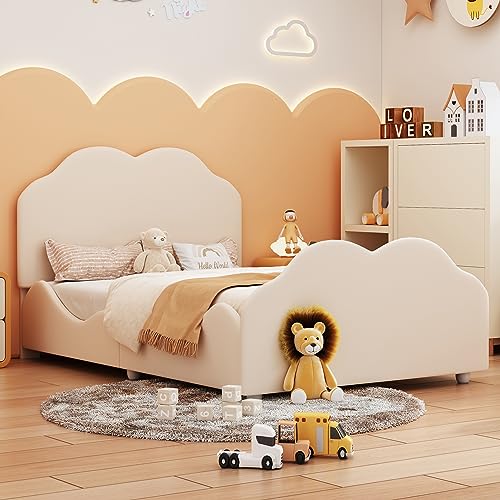 YAIXBNG Polsterbett Kinderbett 90 x 200 cm hohes Geländer-Kinderbettgestell mit wolkenförmigem Kopf- und Fußteil. Einzelbett in hautfreundlichem Samt Beige YAIXBNG Polsterbett Kinderbett 90 x 200 cm hohes Geländer-Kinderbettgestell mit wolkenförmigem Kopf- und Fußteil. Einzelbett in hautfreundlichem Samt Beige von YAIXBNG