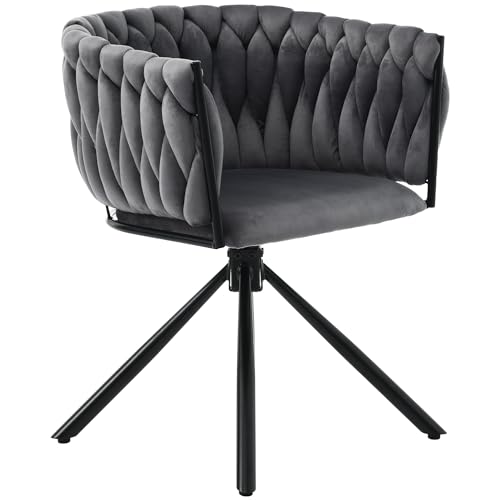 YAIXBNG Samt-Esszimmerstuhl, 4er Set, einzelner Heller Luxus-Wohnzimmer-Schlafzimmer-Drehstuhl, Freizeit-Drehstuhl mit Vier Stützbeinen aus Metall, grau von YAIXBNG