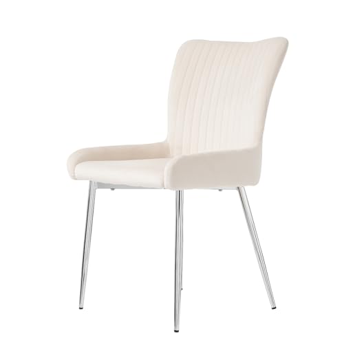 YAIXBNG Samt-Esszimmerstuhl, 4er-Set, luxuriös, Wohnzimmer, Schlafzimmer, Lounge-Stuhl mit Vier Silberne Metallstützbeinen, Lendenwirbelstütze,Beige YAIXBNG Samt-Esszimmerstuhl, 4er-Set, luxuriös, Wohnzimmer, Schlafzimmer, Lounge-Stuhl mit Vier Silberne Metallstützbeinen, Lendenwirbelstütze,Beige von YAIXBNG