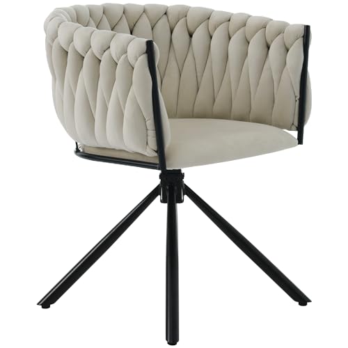 YAIXBNG Samt-Esszimmerstuhl, 6er Set, einzelner Heller Luxus-Wohnzimmer-Schlafzimmer-Drehstuhl, Freizeit-Drehstuhl mit Vier Stützbeinen aus Metall, beige von YAIXBNG