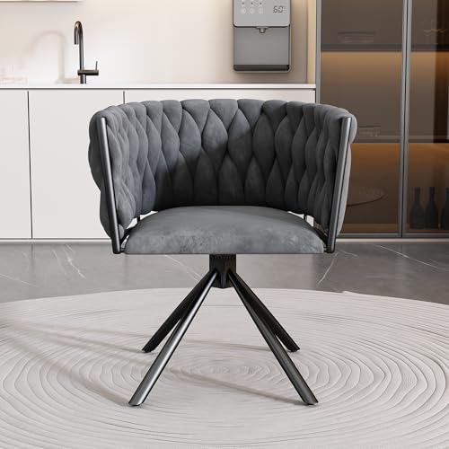 YAIXBNG Samt-Esszimmerstuhl, einzelner Heller Luxus-Wohnzimmer-Schlafzimmer-Drehstuhl, Freizeit-Drehstuhl mit Vier Stützbeinen aus Metall, grau von YAIXBNG