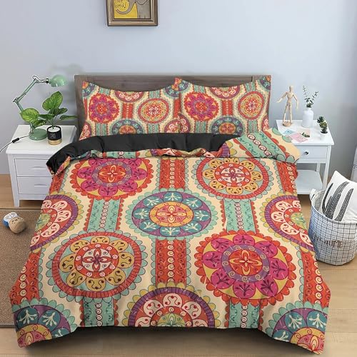 YAJINGJIAN Bohemian Bettwäsche 135x200 cm 2 Teilig Rosa Orange Boho Indischen Mandala Böhmisch Bettwäsche Set mit Reißverschluss Vintage Bettbezug und 1 Kissenbezug 80x80cm (5,155x220cm+80x80cmx2) YAJINGJIAN Bohemian Bettwäsche 135x200 cm 2 Teilig Rosa Orange Boho Indischen Mandala Böhmisch Bettwäsche Set mit Reißverschluss Vintage Bettbezug und 1 Kissenbezug 80x80cm (5,155x220cm+80x80cmx2) von YAJINGJIAN