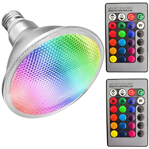 YAKAiYAL 20W Par38 RGB LED Reflektorlampe E27 Wasserdicht IP65 AC85-265V 120 Grad RGB COB Flutlichtbirne Farbwechsel Reflektorlampe 1-Pack MEHRWEG von YAKAiYAL