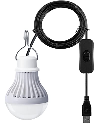 YAKAiYAL 5W LED Birne USB Campinglampe Kaltweiß 6000K 5V Tragbare Zeltlampe mit Schalter USB 2.5M Kabel Leuchtmittel für Camping Notfallleuchte Wandern Notlicht Angeln Beleuchtung Nicht Dimmbar von YAKAiYAL