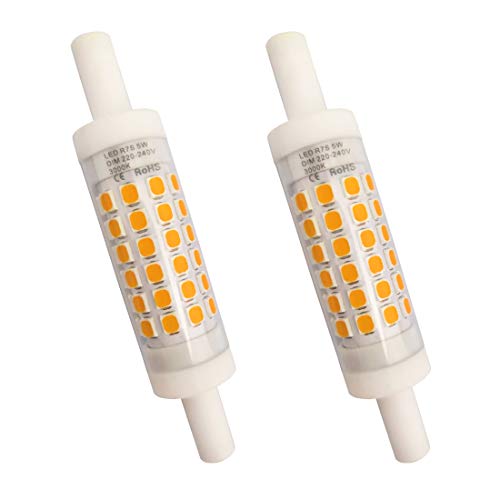 YAKAiYAL 5W R7s LED Birne 78MM Dimmbar Warmweiß 3000K AC220-240V Doppel Brenner-Enden J78 Lampe 360 Grad Keramik Leuchtmittel 2-Stück MEHRWEG von YAKAiYAL