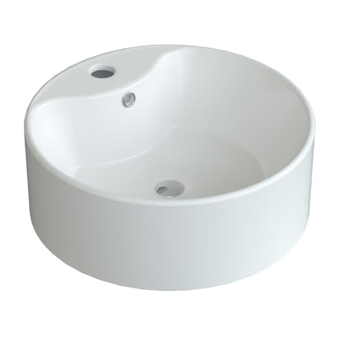 YAKE Aufsatzbecken Keramik Aufsatzwaschbecken 41x 41x 15cm Bad Waschplatz Waschbecken Handwaschbecken klein Gäste wc weiß mit Wasserhahnloch und Überlauf rund Design von YAKE