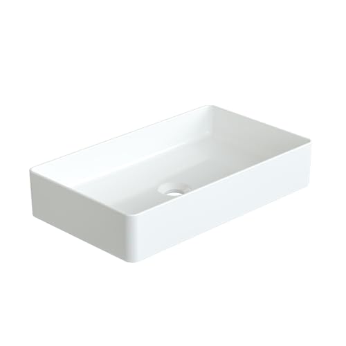 YAKE Aufsatzbecken Keramik Aufsatzwaschbecken 60,5x 34,5x 11,5cm rechteckig Bad Waschplatz Waschbecken Handwaschbecken klein Gäste wc weiß Design ohne Wasserhahnloch und Überlauf von YAKE