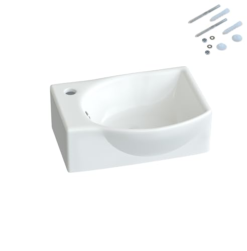YAKE Handwaschbecken klein gäste wc Waschbecken weiß 40,5x 28x 12cm hängend Wandmontage Bad Waschbecken mit Überlauf und Wasserhahnloch aus Keramik oval Design YAKE Handwaschbecken klein gäste wc Waschbecken weiß 40,5x 28x 12cm hängend Wandmontage Bad Waschbecken mit Überlauf und Wasserhahnloch aus Keramik oval Design von YAKE