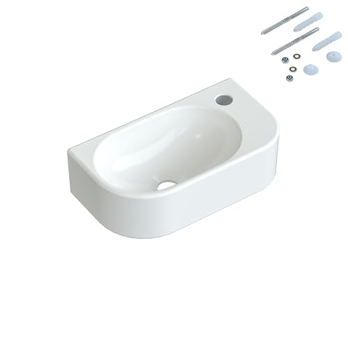 YAKE Handwaschbecken klein gäste wc Waschbecken weiß Design 40x 21,5x 10,5cm hängend Wandmontage Bad Waschplatz Waschbecken mit Wasserhahnloch aus Keramik von YAKE