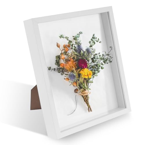 3D Bilderrahmen, 27 x 22cm Tiefer Bilderrahmen zum Befüllen, Groß Holz Objektrahmen Bilderrahmen, Deko 3D Rahmen zum Befüllen für Fotos Kunstwerke Blumen Erinnerungsstücke Objekte(Weiß) von YAKLEE