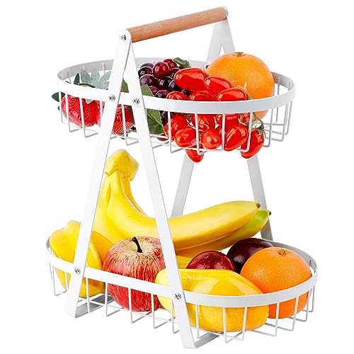 YAKLEE 2 Stöckig Obst Etagere, Weiß Abnehmbar Obstkorb Brotkorb,Metall Küche Obst Gemüse Schüssel, Obsthalter Regal für Obst Gemüse Brot Snacks Küche Lager von YAKLEE