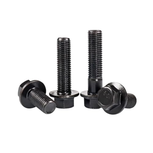 YAKUFAST 1~5 Stück schwarze Sechskantflanschschrauben M10 M12, Teilung 1,25, mit Unterlage, Sechskantkopfschrauben, Güteklasse 10.9, Kohlenstoffstahl(M10x45mm-PT-3pcs) von YAKUFAST