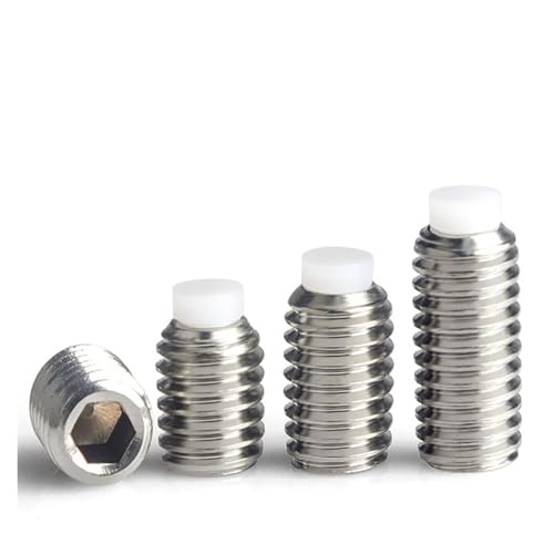 YAKUFAST 304 Edelstahl Nylonkopf Pufferschraube Kunststoffkopf Kolben POM Maschine Reissverschlussdraht Kunststoffwellenperle M2.5, M3, M4, M5 M6~16(12mm,M4 (5Pcs)) von YAKUFAST