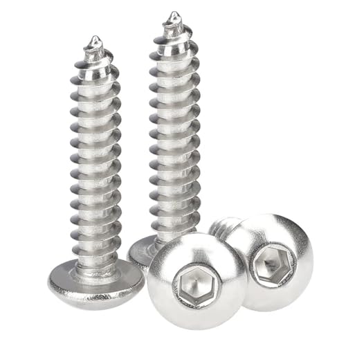 YAKUFAST M2 .5 M3 M4 M5 M6 304 Edelstahl 304ss DIN7380 Rundsechskant Innensechskant Linsenkopf Selbstschneidende Schraube(16mm,100Pcs M2) von YAKUFAST