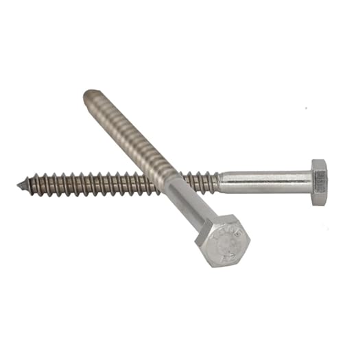 YAKUFAST M6 .3 M8 M10 M12 30 mm 35 40 bis 200 DIN571 304 Edelstahl Sechskant Halbgewindebolzen Holz Selbstschneidende Schlossschraube(63mm,4Pcs M6.3) von YAKUFAST