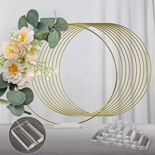 YALLOVE 10 PCS Set von 30cm hohen Gold Runde Hochzeit Mittelstück Vase Floral Hoop Stand mit Acrylbasis für DIY Spitze Kreis Handwerk von YALLOVE