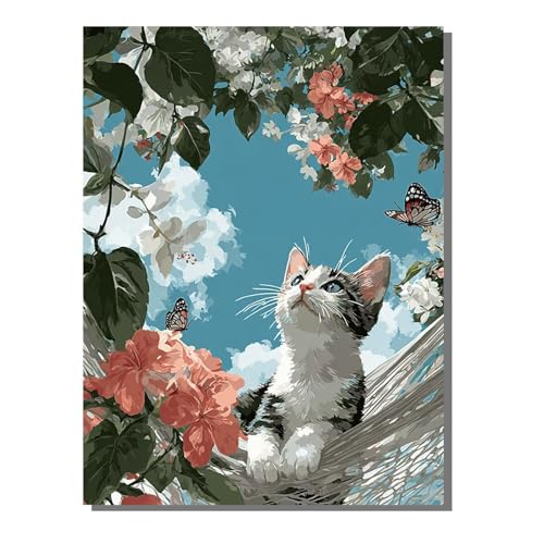 5D Diamond Painting Erwachsene, Diamant Malerei Kinder Anfänger, DIY Katze Blume Diamant Painting Bilder Erwachsene Bastelset Geeignet Als Geschenk, Zur Entspannung und Als Wanddeko 60x80 cm SYLF51 von YALNSENN