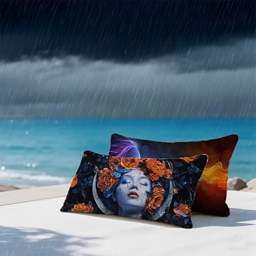 Kissenbezug 40 x 60cm Blume 2er Set Sofakissen Frau Muster Outdoor Kissen Rechteck Wasserfestem Superweichem Unsichtbarer Reißverschluss Beidseitiger Druck Boho Dekokissen Gilt Wohnzimmer BY4 8-3 von YALNSENN