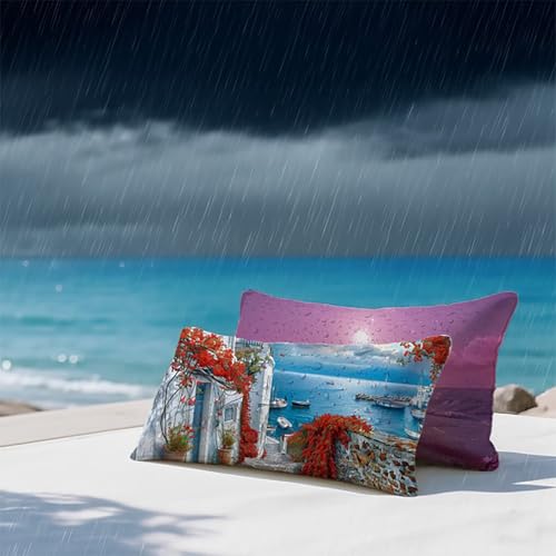 Kissenbezug 40 x 70cm StraßE 2er Set Sofakissen Sonnenuntergang Muster Outdoor Kissen Rechteck Wasserfestem Superweichem Unsichtbarer Reißverschluss Beidseitiger Druck Boho Dekokissen Geschenke M-M von YALNSENN