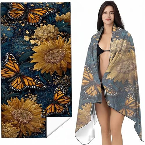 Mikrofaser Strandtuch 60x120 cm Orange Farbe Stranddecke Intimer Druckknopf, Saugfähig Sandfreies Schnell Trocknendes, Weiches Leichtes Schmetterling Strandtuch XXL für Strand Reise Schwimmen SYL5 H-5 von YALNSENN