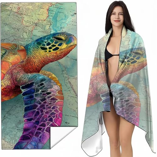Mikrofaser Strandtuch 80x160 cm Farbe Stranddecke Intimer Druckknopf, Saugfähig Sandfreies Schnell Trocknendes, Weiches Leichtes Meereslebewesen Strandtuch XXL für Strand Reise Schwimmen SYL1 T-Q von YALNSENN