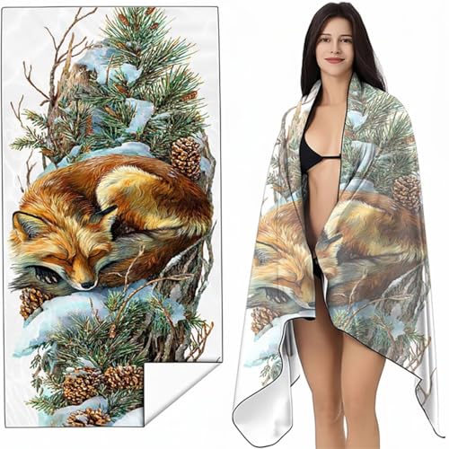 Mikrofaser Strandtuch 80x160 cm Orange Farbe Stranddecke Intimer Druckknopf, Saugfähig Sandfreies Schnell Trocknendes, Weiches Leichtes Fuchs Strandtuch XXL für Strand Reise Schwimmen SYL5 1-Q von YALNSENN