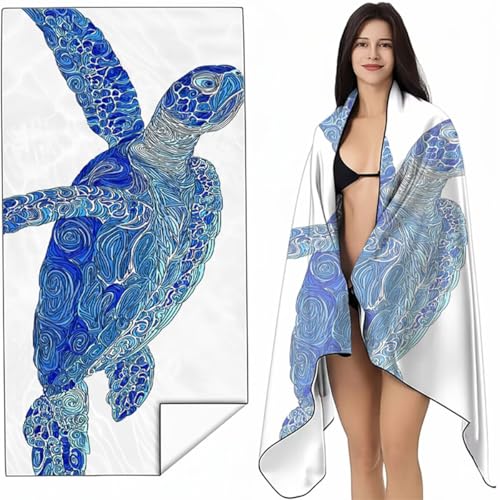 Mikrofaser Strandtuch 90x200 cm Blau Stranddecke Intimer Druckknopf, Saugfähig Sandfreies Schnell Trocknendes, Weiches Leichtes MeeresschildkröTen Strandtuch XXL für Strand Reise Schwimmen SYL3 Z-F Mikrofaser Strandtuch 90x200 cm Blau Stranddecke Intimer Druckknopf, Saugfähig Sandfreies Schnell Trocknendes, Weiches Leichtes MeeresschildkröTen Strandtuch XXL für Strand Reise Schwimmen SYL3 Z-F von YALNSENN