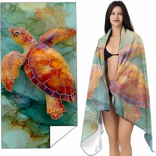 Mikrofaser Strandtuch 90x200 cm Gelb Stranddecke Intimer Druckknopf, Saugfähig Sandfreies Schnell Trocknendes, Weiches Leichtes MeeresschildkröTen Strandtuch XXL für Strand Reise Schwimmen SYL3 1-N von YALNSENN