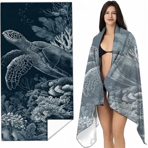 Mikrofaser Strandtuch 90x200 cm Grau Stranddecke Intimer Druckknopf, Saugfähig Sandfreies Schnell Trocknendes, Weiches Leichtes Meereslebewesen Strandtuch XXL für Strand Reise Schwimmen SYL7 D-M von YALNSENN