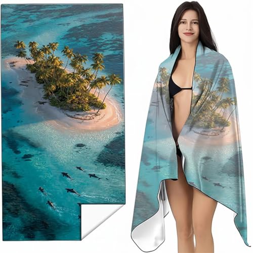 Mikrofaser StrandtuchBlau 80x160 cm Handtücher Schnelltrocknend-Ultra Leicht Sandfreies Damen Tragbares XL Inseln Badehandtuch für Outdoor Reisen Sport Wandern Fitness Sauna SYL4 I-R von YALNSENN
