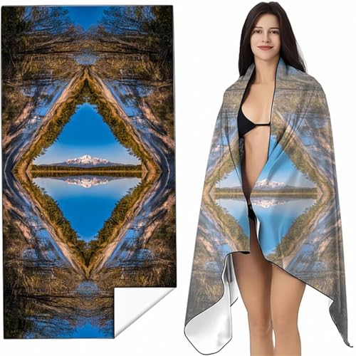 Strandtuch Mikrofaser Handtuch Groß Blau 100x200 cm, Microfaser Handtücher Kompakt und Sandfest, Leicht und chnelltrocknend Gym Handtuch für Travel, Strand, Sauna, mit Tasche Landschaft SYL1 3-T von YALNSENN