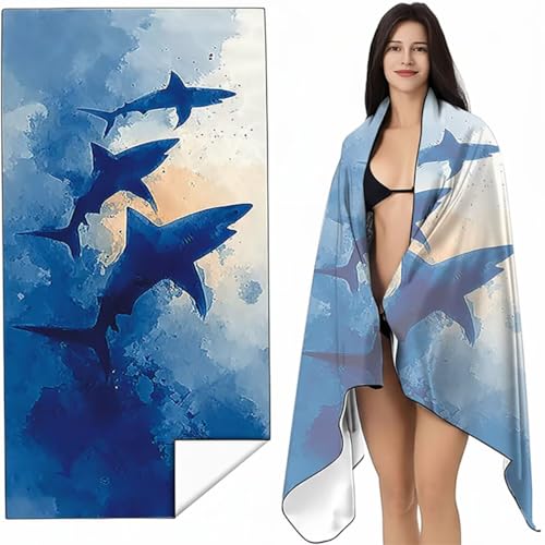 Strandtuch Mikrofaser Handtuch Groß Blau 100x200 cm, Microfaser Handtücher Kompakt und Sandfest, Leicht und chnelltrocknend Gym Handtuch für Travel, Strand, Sauna, mit Tasche Meereslebewesen SYL1 O-G von YALNSENN