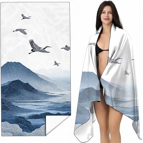 Strandtuch Mikrofaser Handtuch Groß Blau 70 x 140cm, Microfaser Handtücher Kompakt und Sandfest, Leicht und chnelltrocknend Gym Handtuch für Travel, Strand, Sauna, mit Tasche Landschaft SYL1 1-4 von YALNSENN