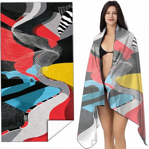 Strandtuch Mikrofaser Handtuch Groß Blau 80x160 cm, Microfaser Handtücher Kompakt und Sandfest, Leicht und chnelltrocknend Gym Handtuch für Travel, Strand, Sauna, mit Tasche Abstrakt SYL7 V-Z von YALNSENN